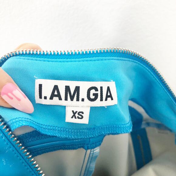 I.AM.GIA Isla Patent Leather Zip-Front Pant Size XS Blue Straight Leg Zipper - Picture 5 of 13